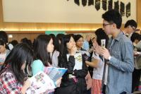 College students introducing the features of CW Chu College to prospective students